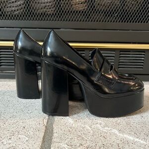 Madden Girl Cherilyn Black Platform Patent Leather Loafer Heels